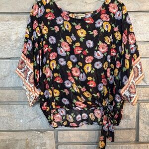 Democracy Black Multicolor Floral Blouse